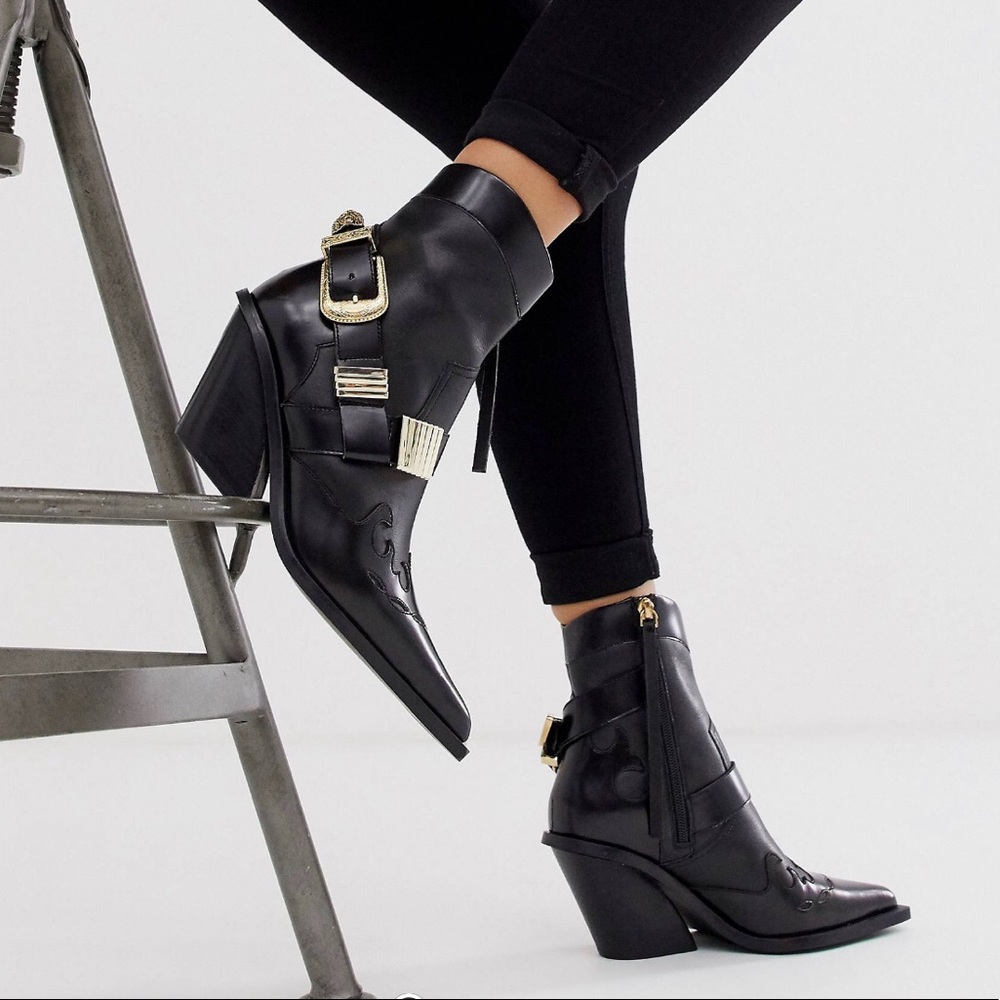 ASOS black reckless premium leather western boots